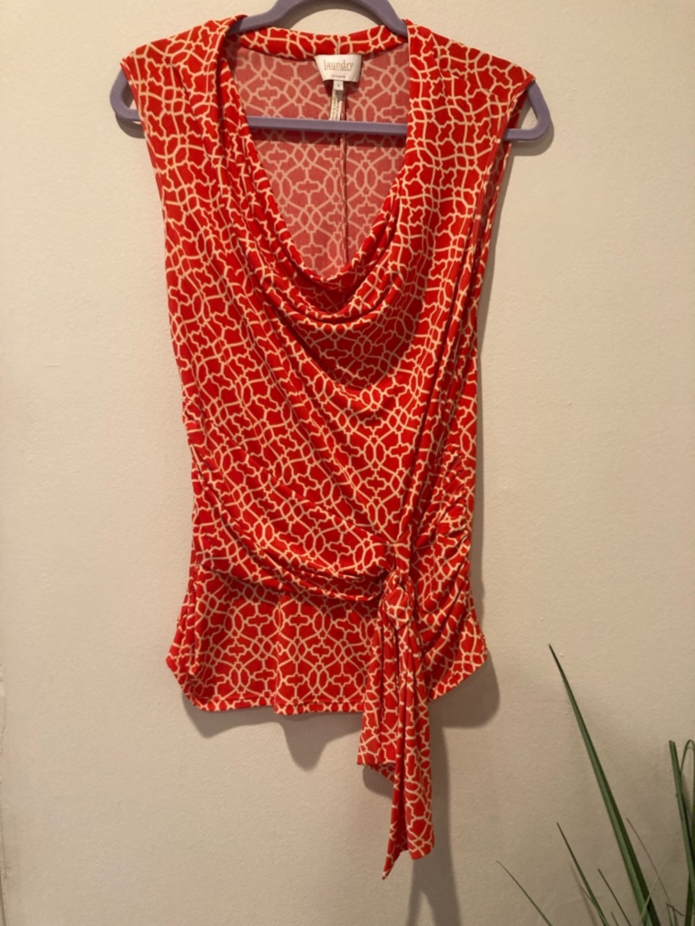 Laundry by Shelli Segal Orange Patterned Draped Sleeveless Top